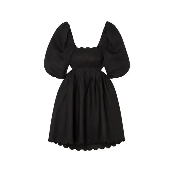 Zimmermann | Dresses | Zimmermann Mae Black Linen Cutout Scalloped Linen  Mini Dress Size Us 4 | Poshmark